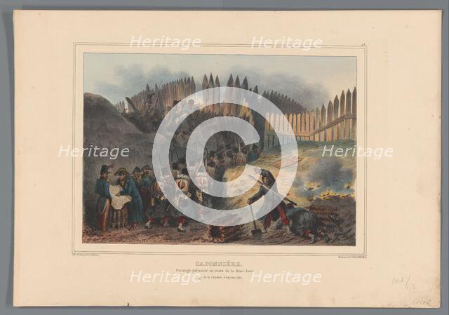 Group of soldiers file through an opening in the palisade, 1832, (1833).  Creator: Auguste Raffet.