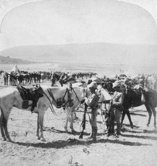 Australian Mounted Rifles after a skirmish at the Modder River, South Africa, 12th January 1900.Artist: Underwood & Underwood