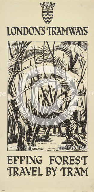 'Epping Forest, Travel by Tram', London County Council (LCC) Tramways poster, 1922. Artist: FW Farleigh