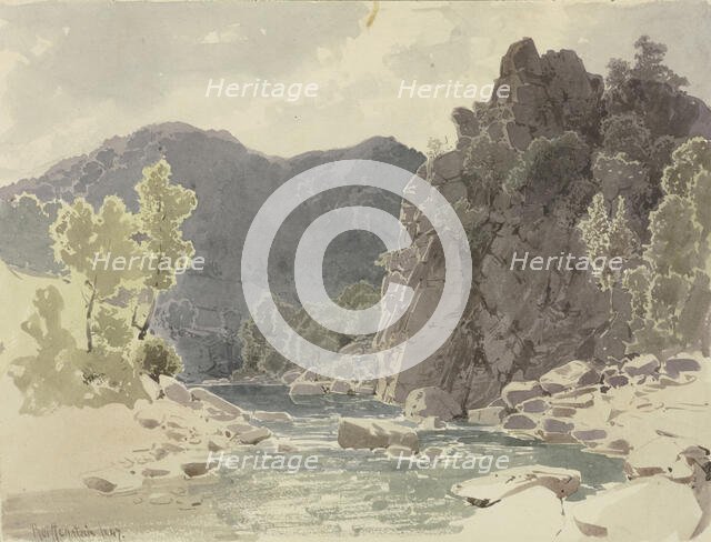 River in a rocky landscape, 1847. Creator: Carl Theodor Reiffenstein.