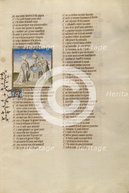 Narcissus Gazing at his Reflection; Roman de la Rose, about 1405. Creator: Unknown.