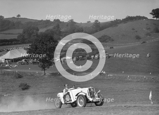 Candidi Provocatores team Singer Le Mans at the Singer CC Rushmere Hill Climb, Shropshire 1935. Artist: Bill Brunell.