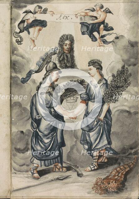 William III oversees the covenant between Wisdom and Peace, 1696.  Creator: Hendrick van Beaumont.