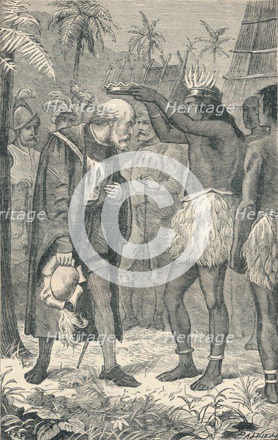 The Cacique Placing a Crown Upon the Head of Columbus, 1904. Artist: Unknown.