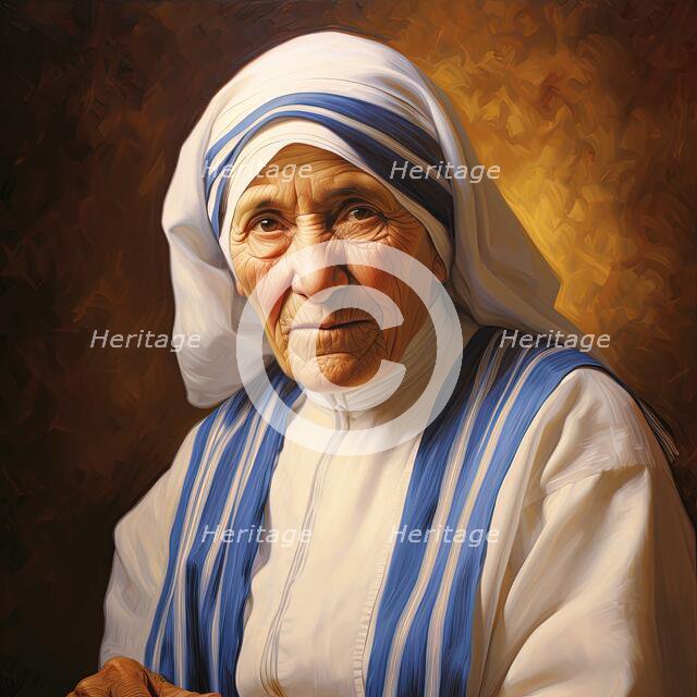 AI Image - Portrait of Mother Teresa, 1990s, (2023). Creator: Heritage Images.