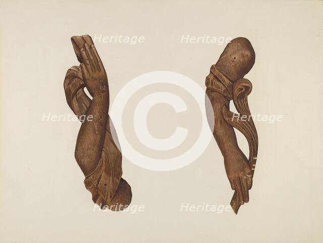 Pair of Carved Wooden Arms, c. 1937. Creator: John Davis.