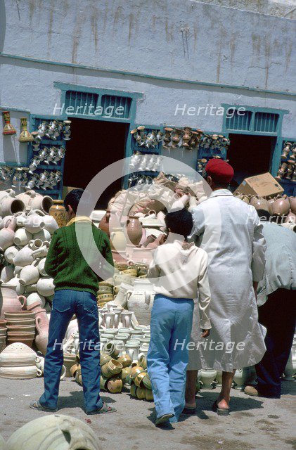 Pottery shop in Kairouan in Tunisia. Artist: Unknown