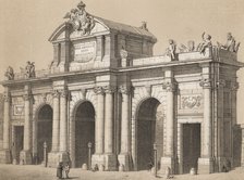 Puerta de Alcala in Madrid, built by order of King Charles III, first opened in 1778, engraving 1…