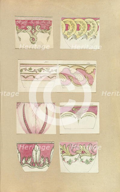 Eight Designs for Decorated Cups, 1845-55. Creator: Alfred Crowquill.