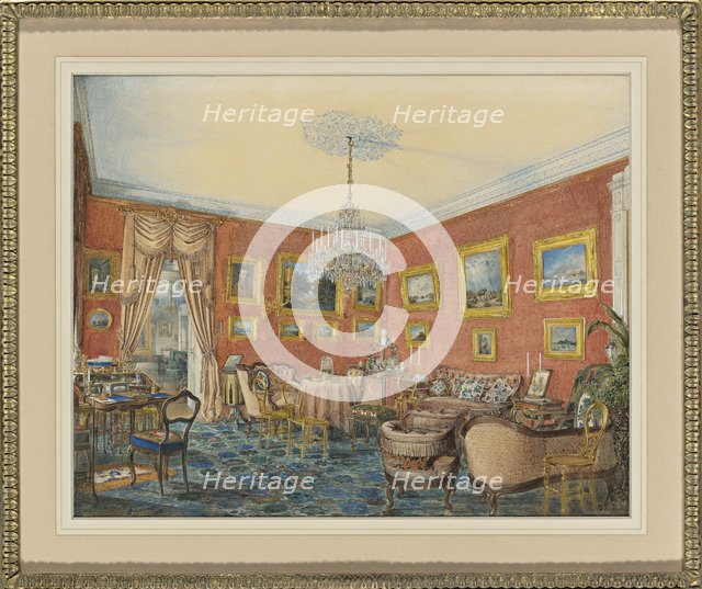 View of the artist's drawing room in his townhouse by the Neva in St. Petersburg, 1859. Artist: Hau, Eduard (1807-1887)