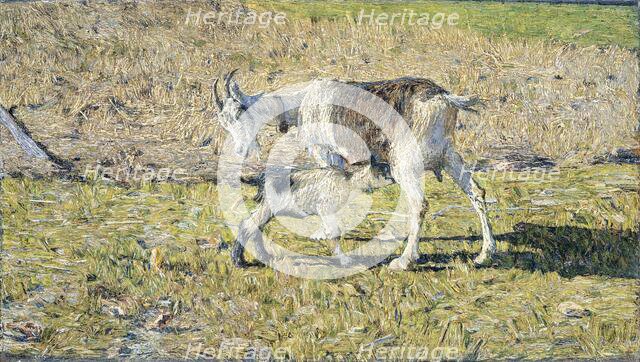 A Goat with her Kid, 1890. Creator: Giovanni Segantini.