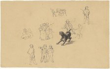 Barking Dog and Studies for "Militia Training", c. 1841. Creator: James Goodwyn Clonney.