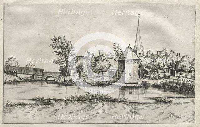 Views of Villages in Brabant and Campine: A Moated Village, c. 1561. Creator: Master of the Small Landscapes (Flemish), attributed to.