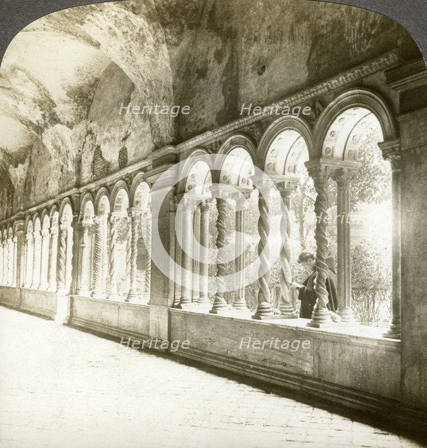 Twisted columns in the cloister, Basilica of St Paul Outside the Walls, Rome, Italy.Artist: Underwood & Underwood