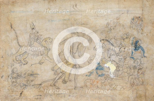 Durga and Kali Approach the Gathered Armies of Chanda and Munda..., ca. 1780. Creator: Unknown.