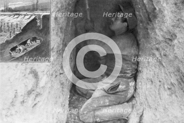 A French sapper digging a tunnel to place a mine under the enemy lines, France, 1915. Artist: Unknown