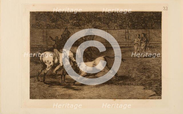 La Tauromaquia: Mariano Ceballos, alias the Indian, kills the bull from his horse, 1815-1816. Creator: Goya, Francisco, de (1746-1828).