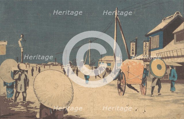 Street Scene in the Outskirts of Edo on an Evening in Winter, ca. 1878. Creator: Kobayashi Kiyochika.