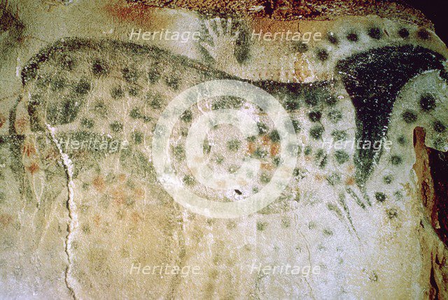 Paleolithic cave-painting of a horse and human hands from France. Artist: Unknown