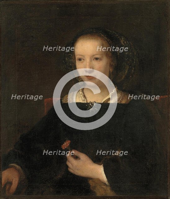 Young Woman with a Carnation, 1656. Creator: Attributed to Willem Drost (1633-1659), workshop of Rembrandt van Rijn (1606-1669) .