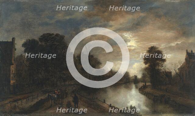 Moonlit Landscape with a Road beside a canal, 1645. Creator: Aert van der Neer.