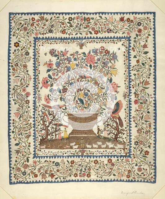 Applique and Embroidered Coverlet, 1935/1942. Creator: Margaret Concha.