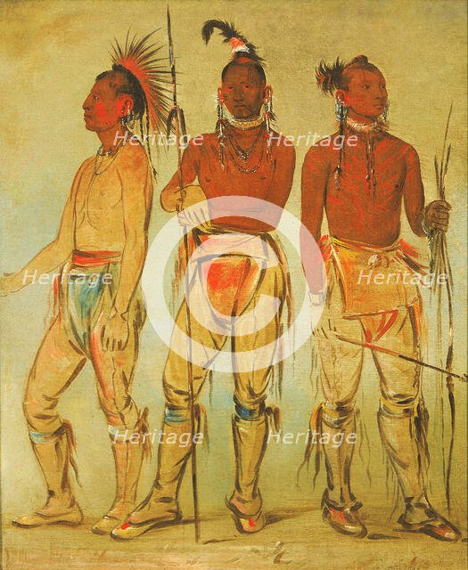 Mun-ne-pús-kee, He Who Is Not Afraid; Ko-ha-túnk-a, Big Crow; and Nah-cóm-ee-shee..., 1834. Creator: George Catlin.