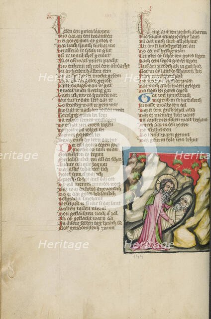 God Burying Moses; Weltchronik, about 1400-1410. Creator: Unknown.