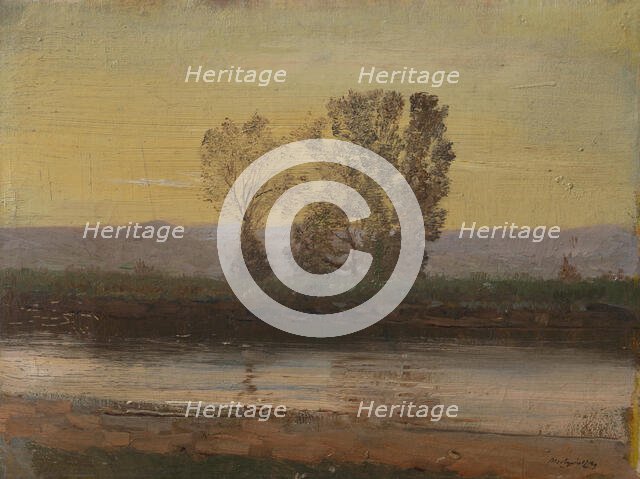 Landscape at Twilight with River and Cluster of Trees, 1895-1905. Creator: Ladislav Mednyanszky.