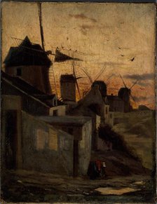 Windmills in Montmartre, current 18th arrondissement, c1845 — 1855. Creator: Andre Prevost.
