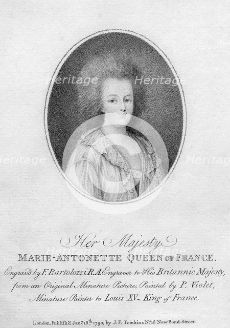 Marie Antoinette, Queen Consort of Louis XVI of France, 1790.Artist: Francesco Bartolozzi