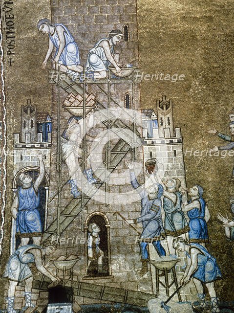Construction of the Tower of Babel, mosaic, north vault of Saint Mark's Basilica, 13th century. Creator: Unknown.
