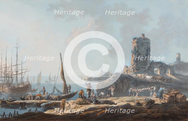 Port Scene in Calm Weather, 1782. Creator: Jean-Baptiste Pillement.