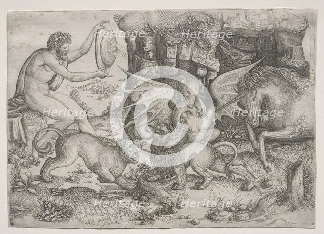 Allegorical Theme: Combat of Animals, c. 1515-1520. Creator: Master of the Beheading of St. John the Baptist (Italian).