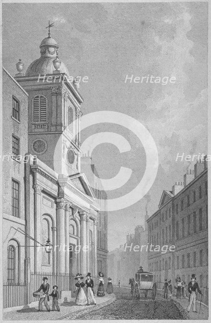 View of the Church of St Peter-le-Poer and Old Broad Street, City of London, 1830. Artist: Thomas Barber