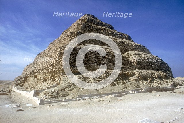 Looking up from the foot of Step Pyramid of King Djoser (Zozer), Saqqara, Egypt, c2600 BC. Artist: Imhotep
