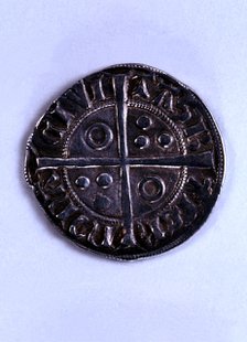 Reverse of a one-cruzado coin in silver, from the reign of Peter III, The Ceremonious (1319-1387)…