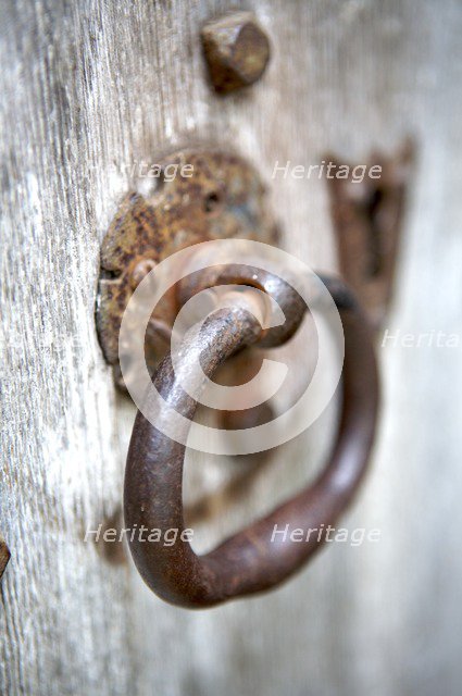 Detail of an iron door handle in the main porch, Kirby Hall, near Corby, Northamptonshire, 2008. Artist: Historic England commissioned photographer.