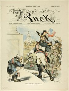 Unconditional Surrender, from Puck, published April 17, 1889. Creator: Louis Dalrymple.