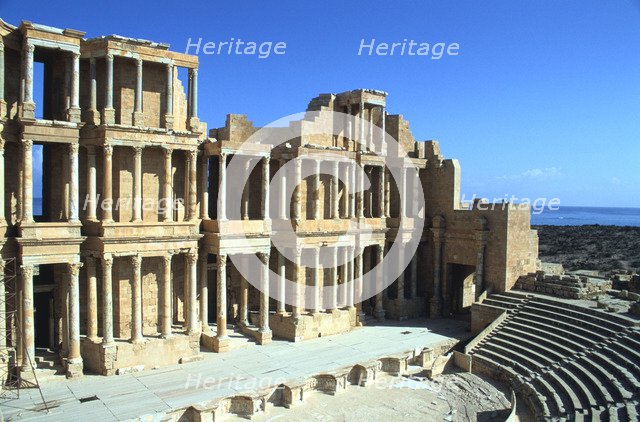 The theatre, ruined Roman city of Sabratha, Libya. 