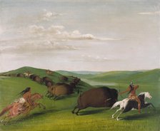 Buffalo Chase with Bows and Lances, 1832-1833. Creator: George Catlin.