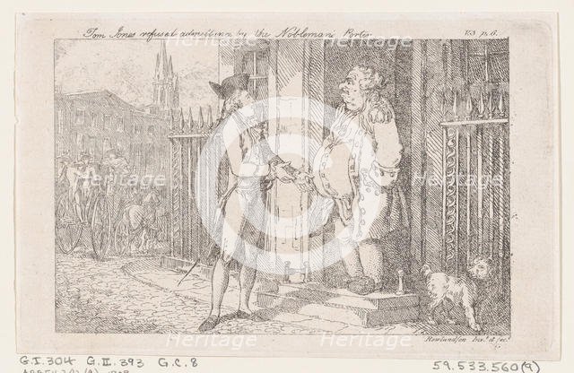 Tom Jones Refused Admittance by the Nobleman's Porter, from "The History of Tom Jones, a F..., 1792. Creator: Thomas Rowlandson.