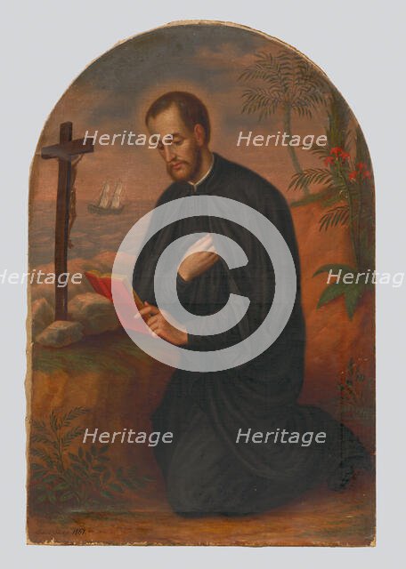 Praying Priest Saint by the Cross 1861, 1861. Creator: Julius Jonas.