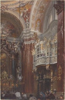 The Interior of the Jacobskirche at Innsbruck, 1872. Creator: Adolph Menzel.