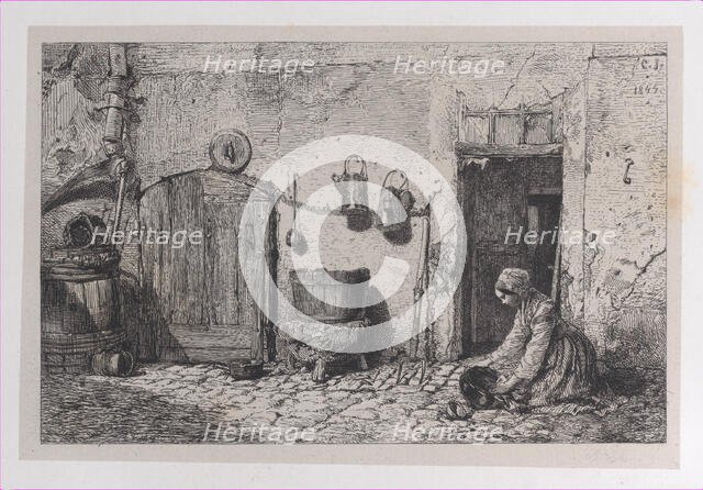 Scrubbing Woman, 1844. Creator: Charles Emile Jacque.