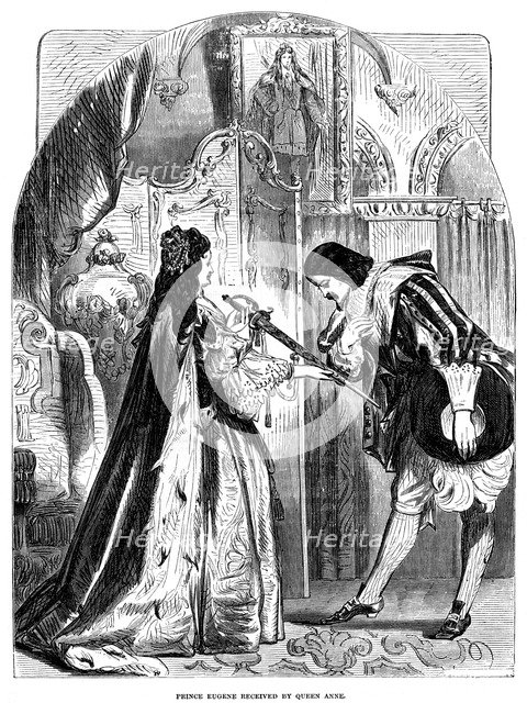 Queen Anne (1665-1714) receiving Prince Eugene (1663-1736) of Austria. Artist: Unknown