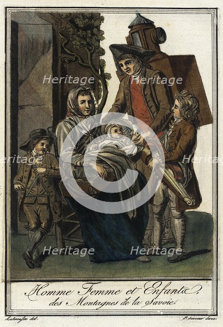 Man, woman and children in the mountains of Savoy, ca 1797.