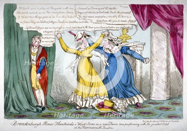 Queen Caroline and Mrs Wood, 1820.  Artist: Anon