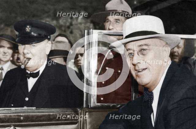 Franklin D Roosevelt and Winston Churchill meeting in Quebec, Canada, 1944. Artist: Unknown