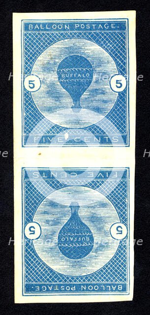 5c Buffalo Balloon imperforate vertical pair, 1877. Creator: Unknown.